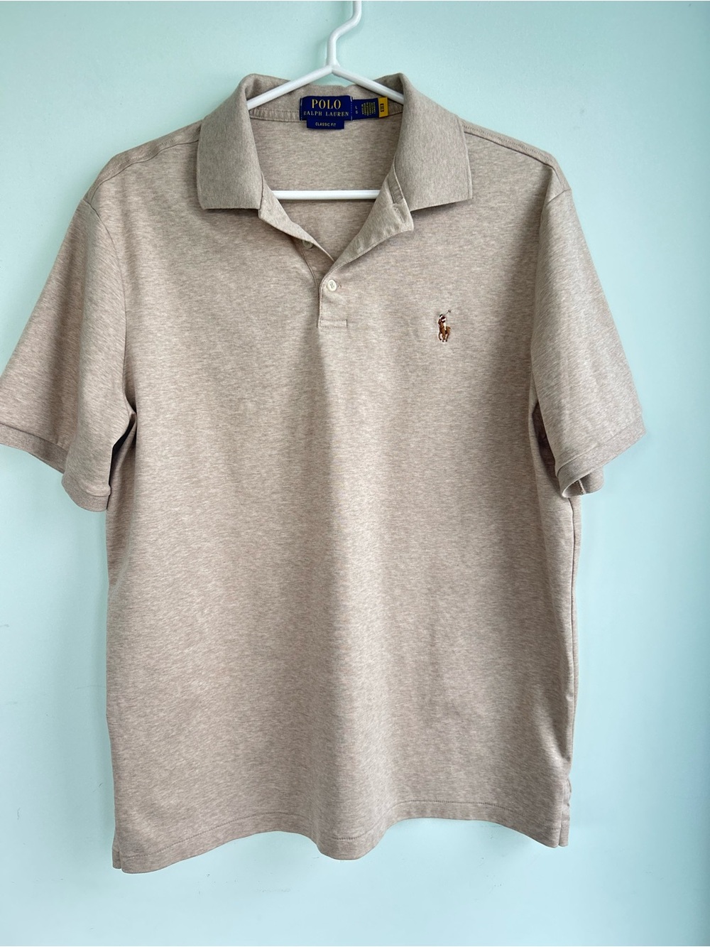 Ralph Lauren Men's Light Beige Polo Shirt with Embroidered Pony large